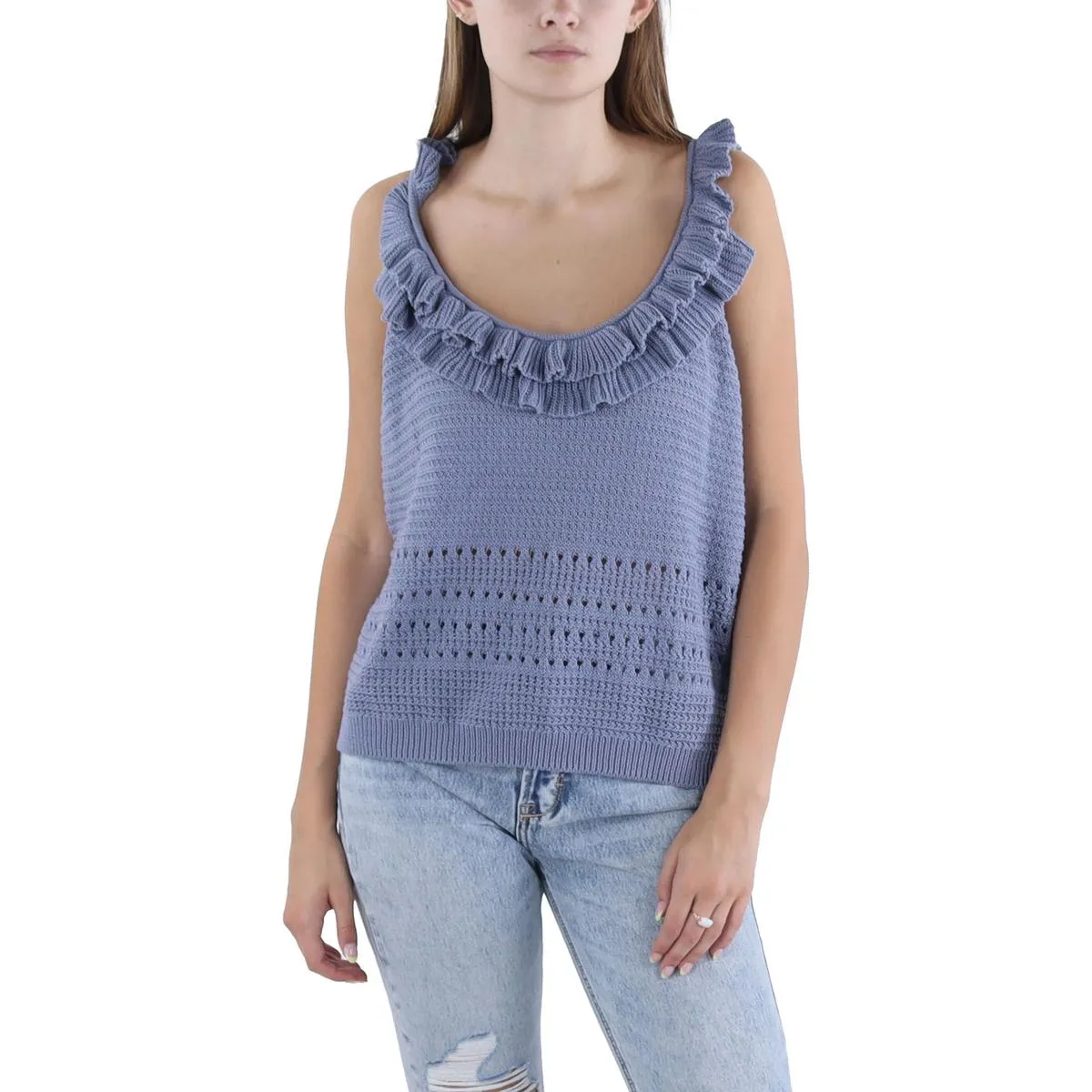 7 For All Mankind Womens Crochet Ruffles Tank Top