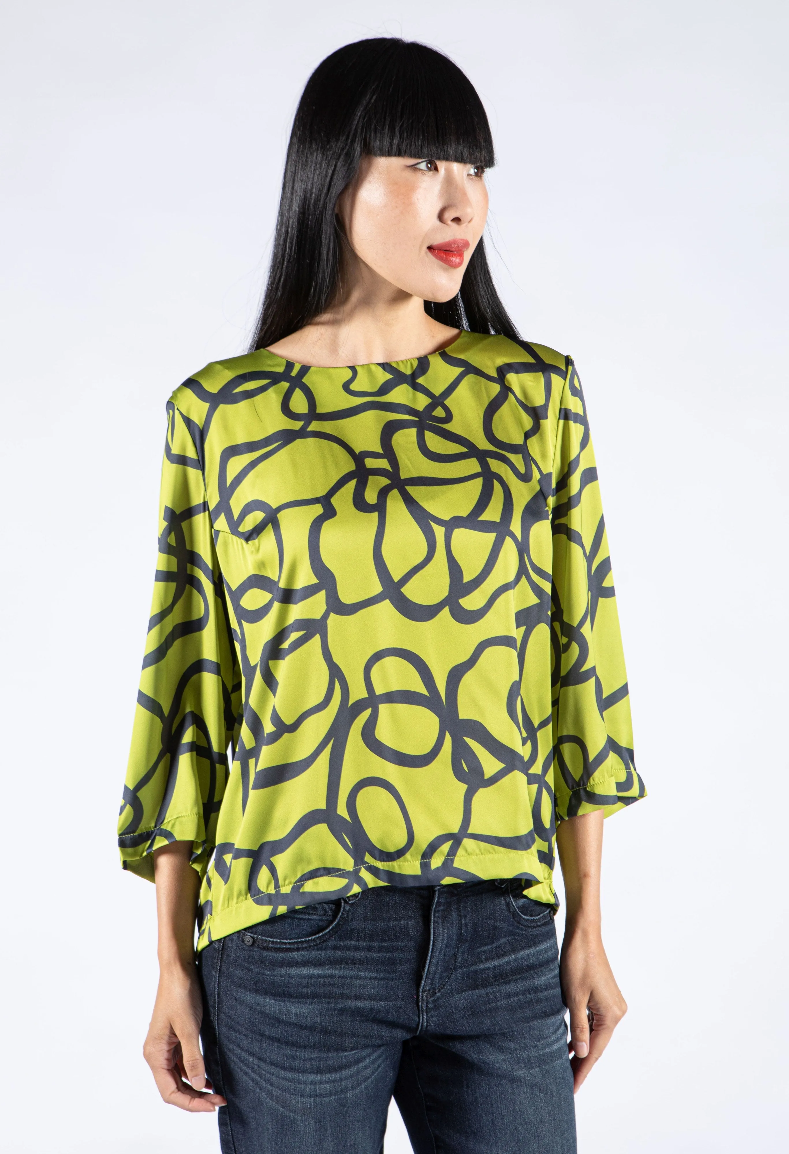 Abstract Print Satin Blouse