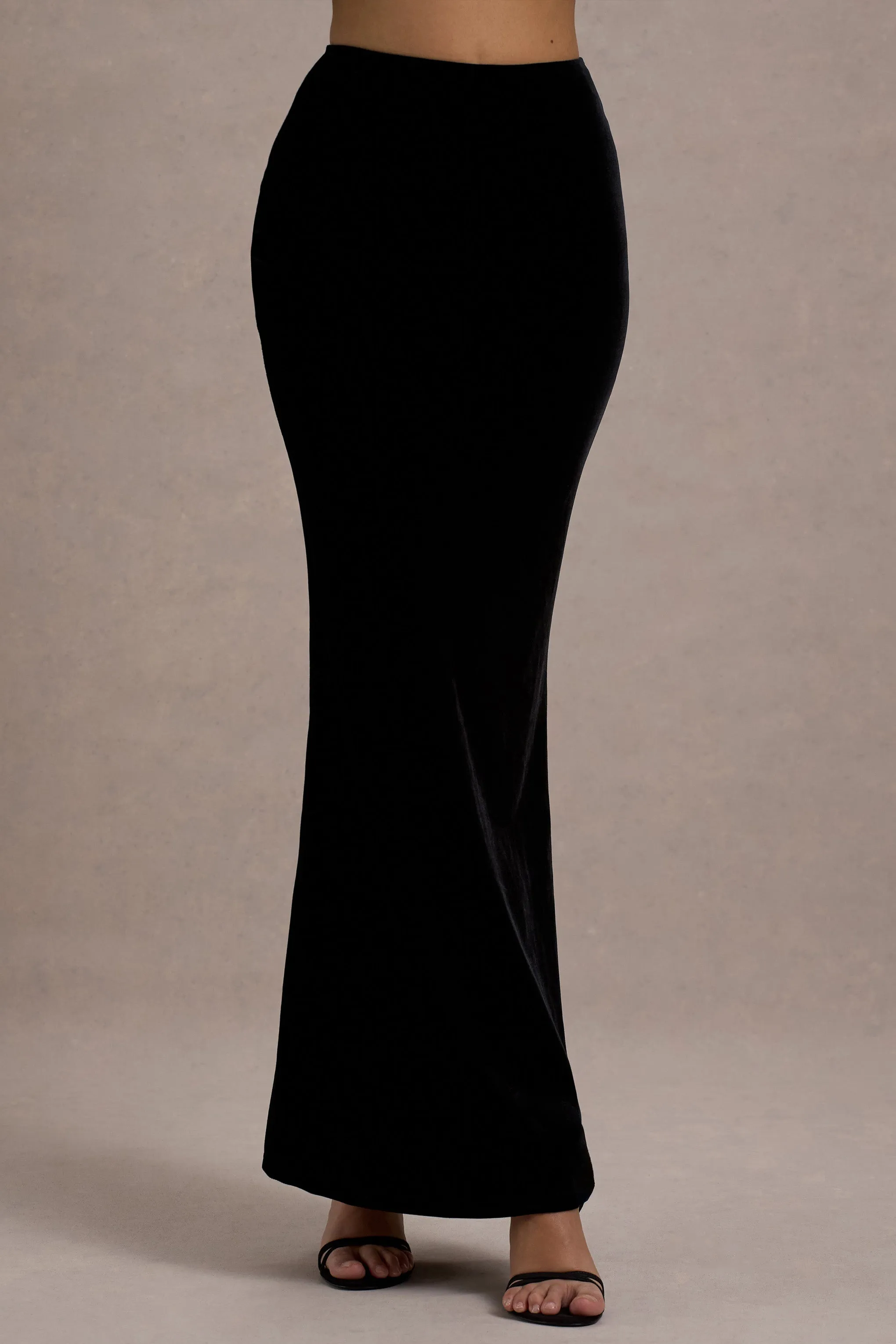 Alize | Black Velvet Split Maxi Skirt