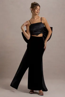 Alize | Black Velvet Split Maxi Skirt