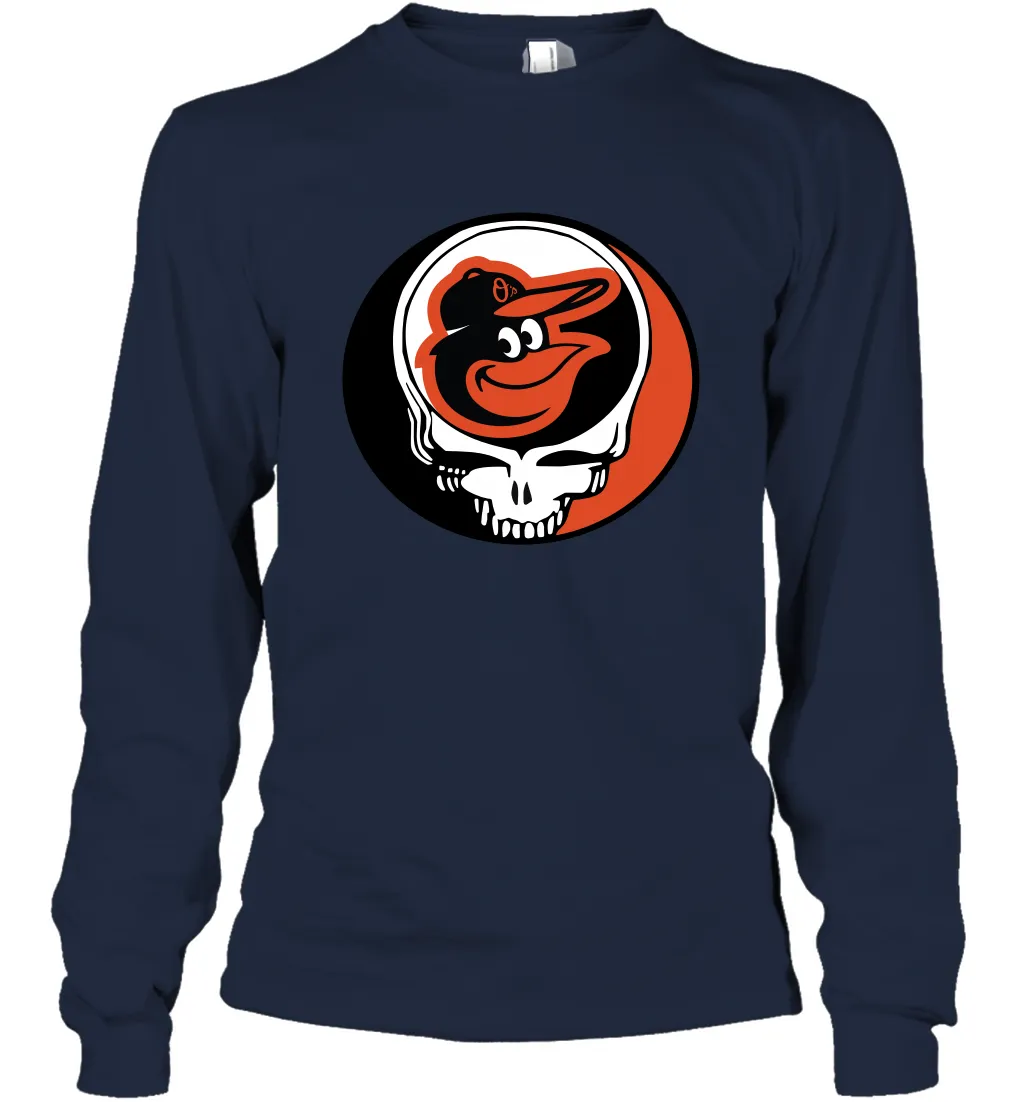 Baltimore Orioles Grateful Dead Steal Your Face Baseball Adult Long Sleeve T-Shirt