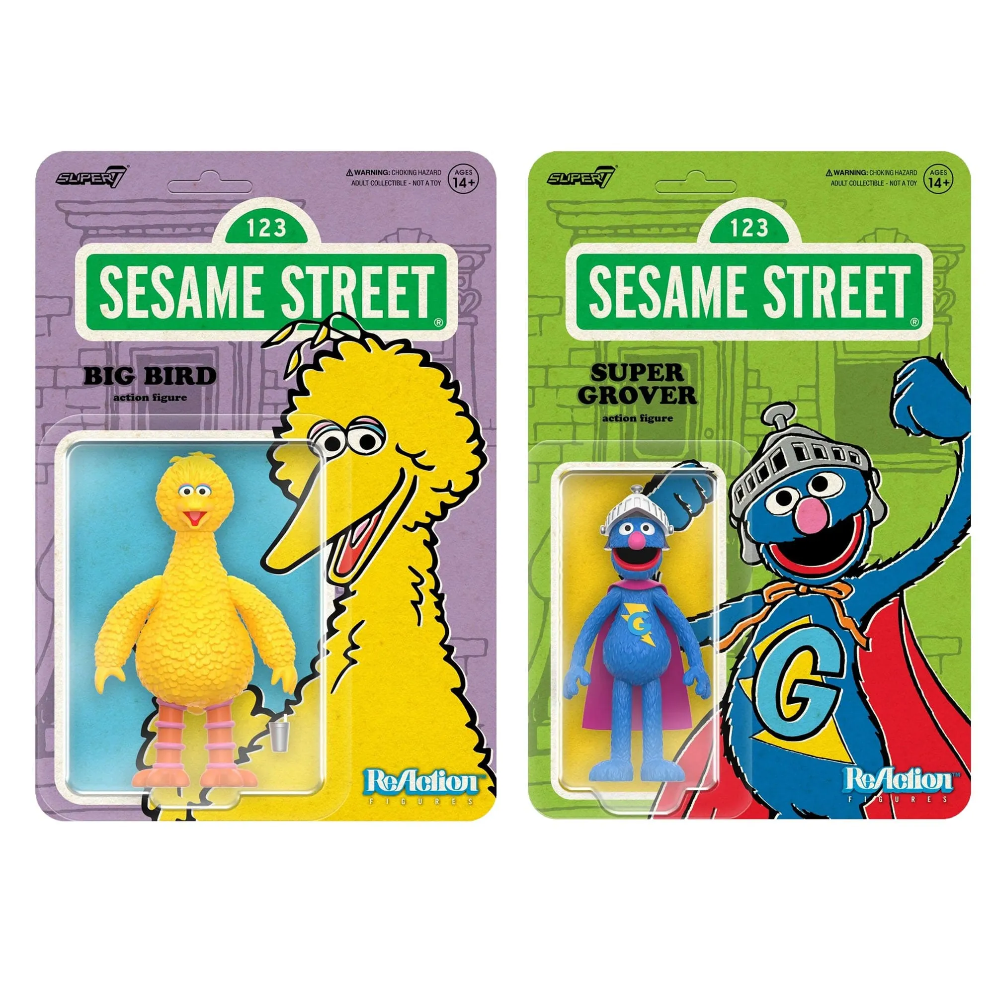 Big Bird   Super Grover Sesame Street Reaction Figure Wave 3 Combo by Super7