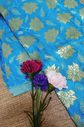 Blue Banarasi Kimkhwab Silk Fabric  ( 1 Mtr )