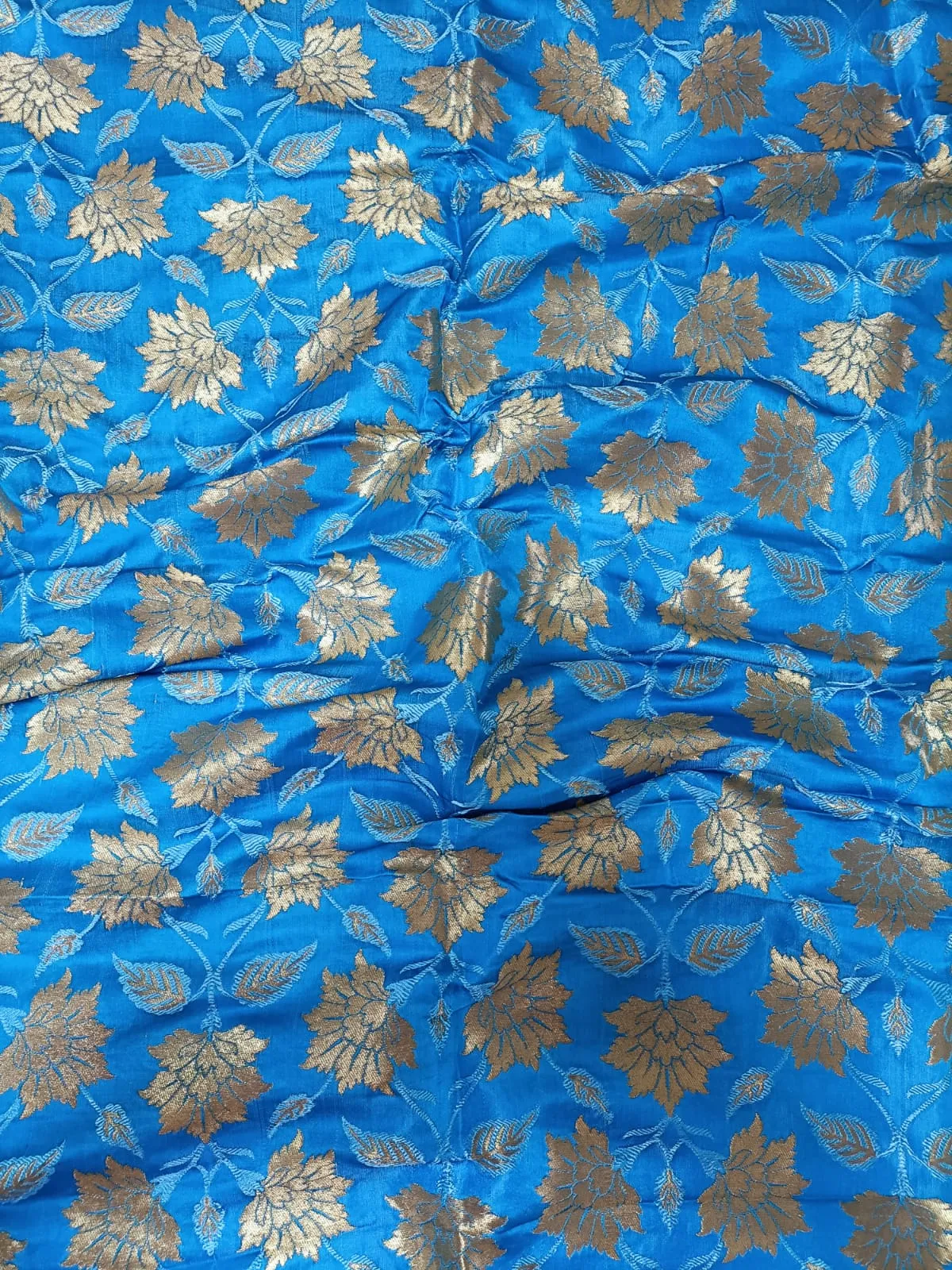 Blue Banarasi Kimkhwab Silk Fabric  ( 1 Mtr )