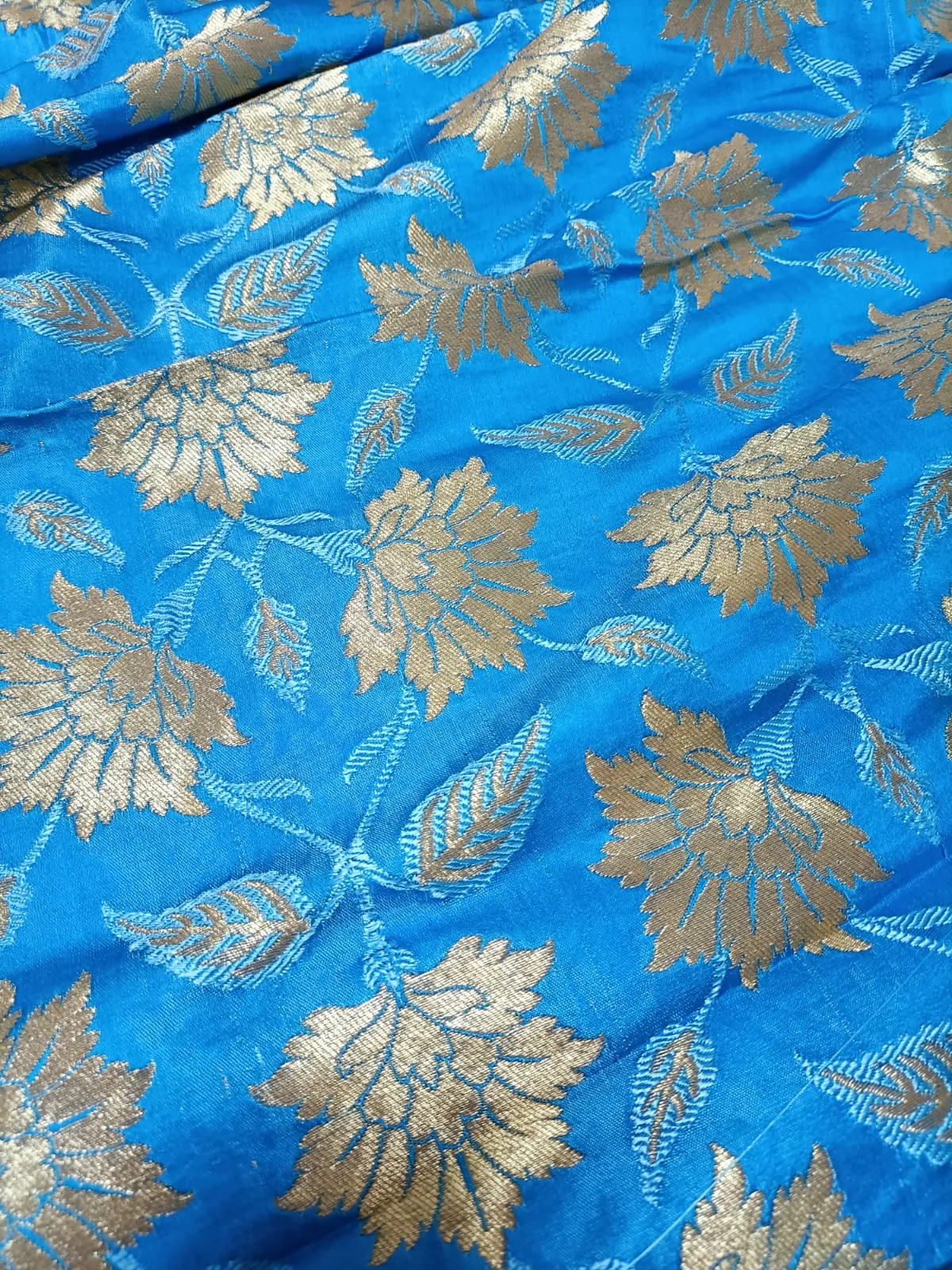 Blue Banarasi Kimkhwab Silk Fabric  ( 1 Mtr )