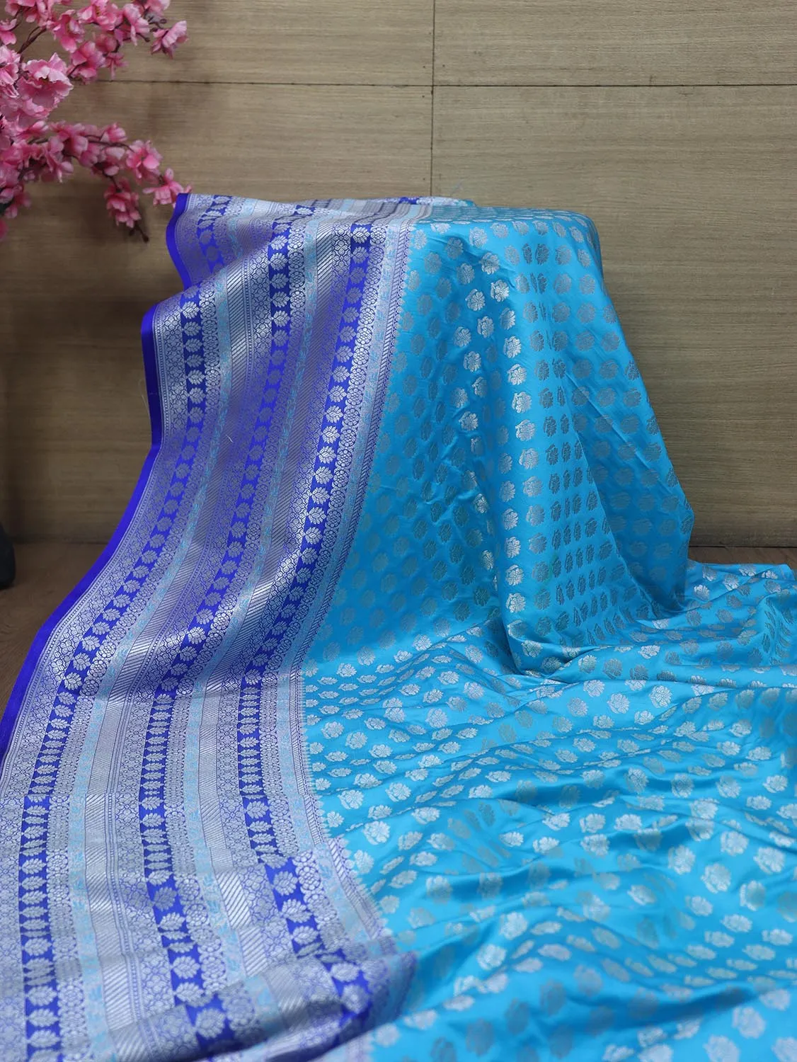 Blue Banarasi Silk Fabric ( 0.75 Mtr )