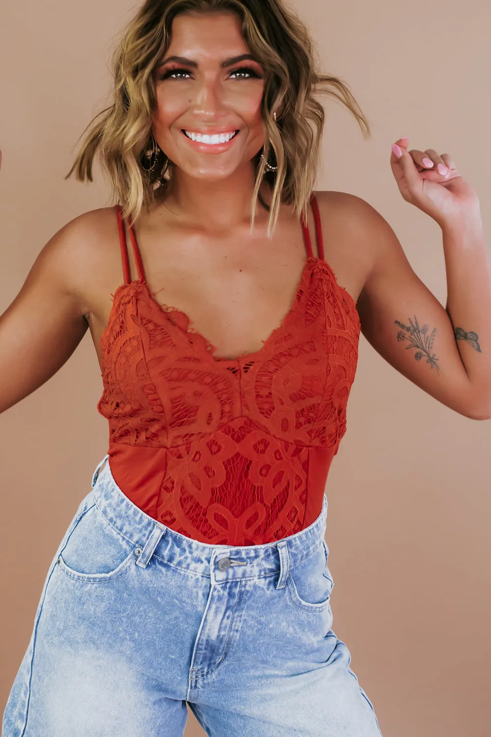 Boho Dreams Lace Bodysuit, Dk. Rust