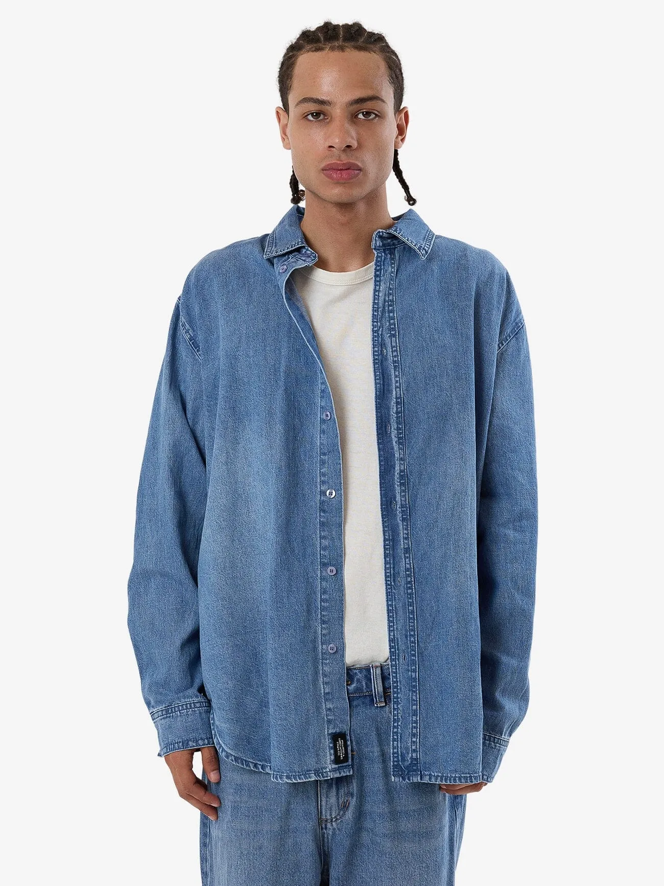 Canyon Oversize Long Sleeve Denim Shirt - Dark Dust Blue