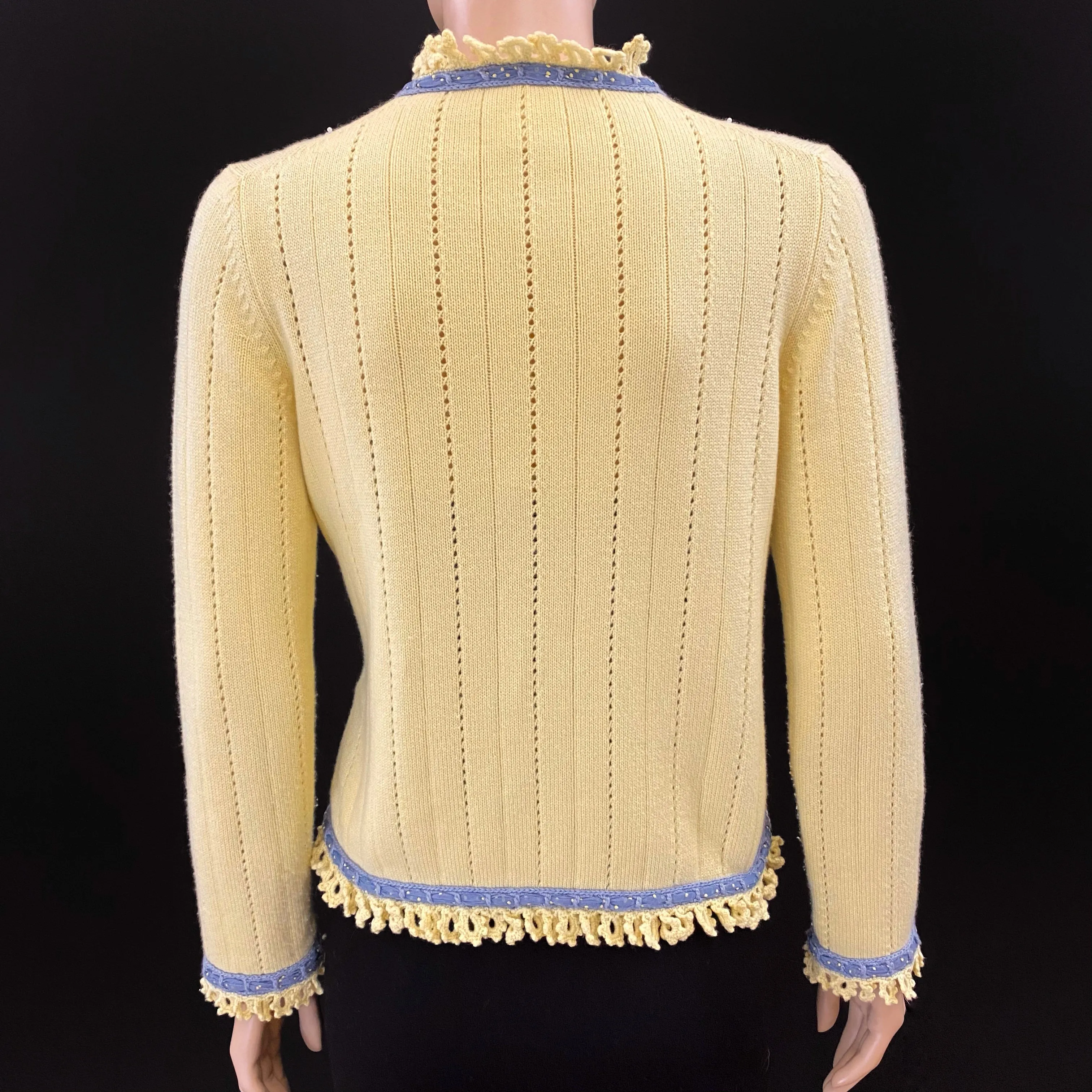 CHANEL 05C Yellow Blue Pearl Cashmere Cable Knit Jacket Size 40 | 6