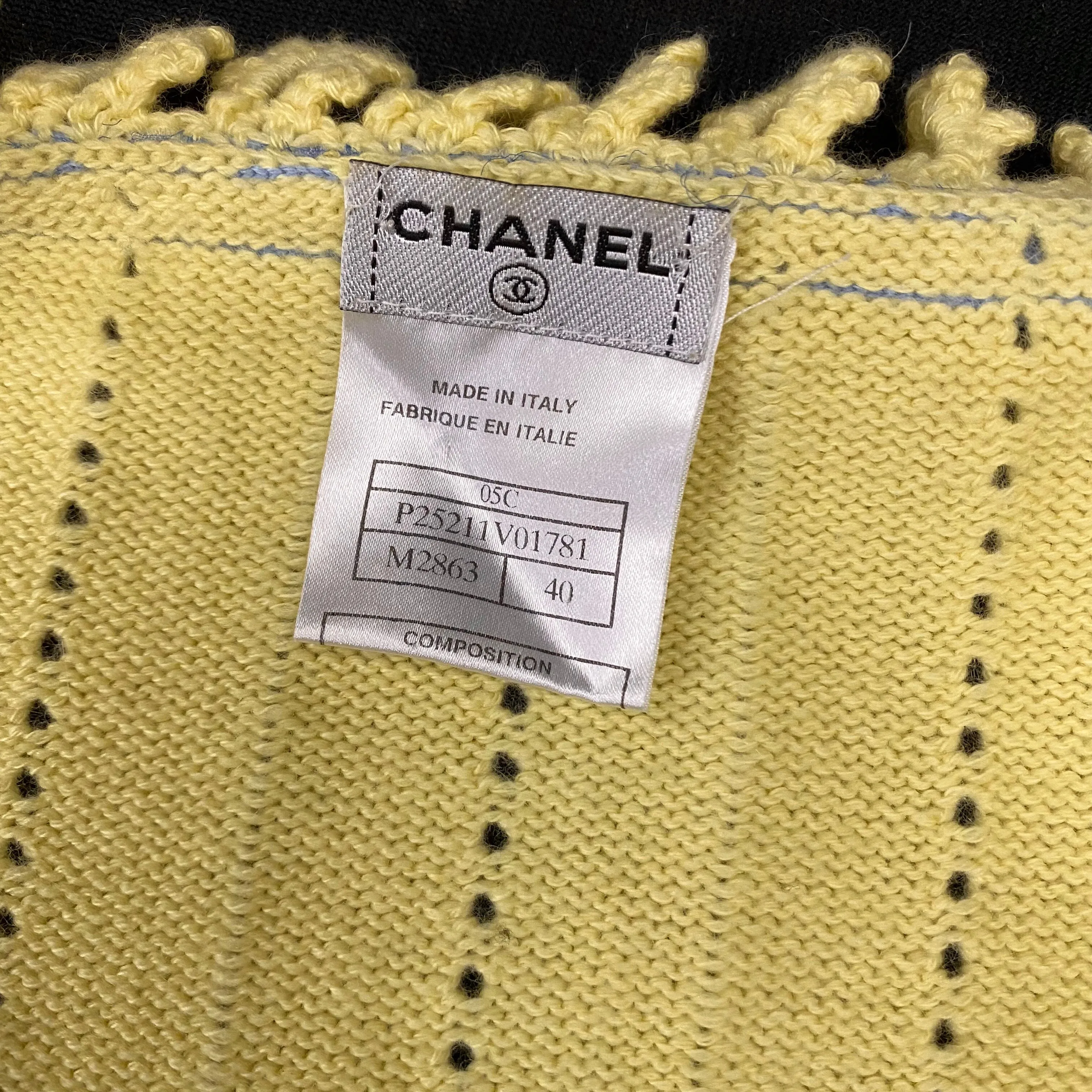 CHANEL 05C Yellow Blue Pearl Cashmere Cable Knit Jacket Size 40 | 6