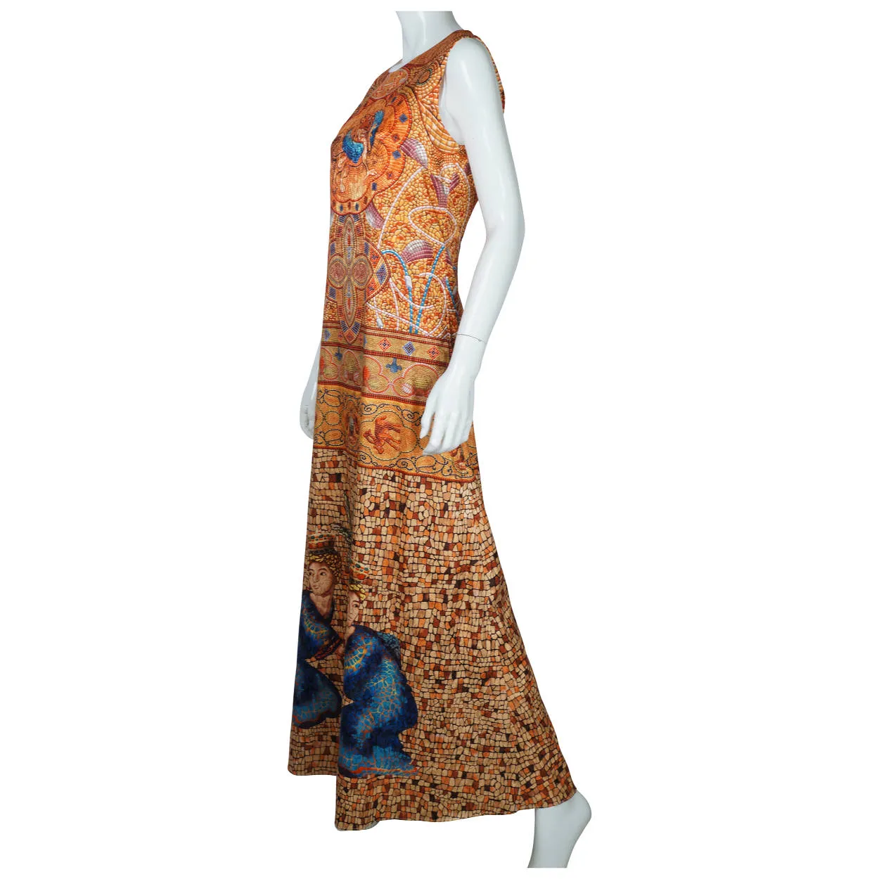 Donna Karan Silk Dress Byzantine Tile Pattern Print Sleeveless Full Length Sz M