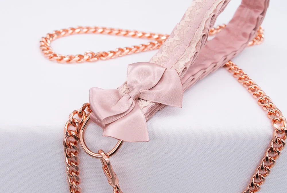 Dusty Rose and Cream Rose Gold Collar and Leash BDSM Set