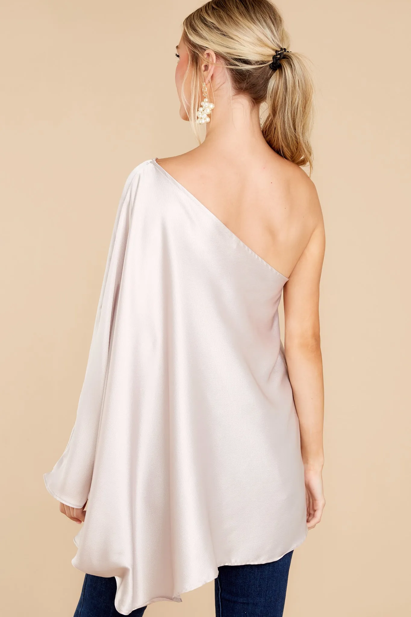 Enveloped In Elegance Champagne One Shoulder Top