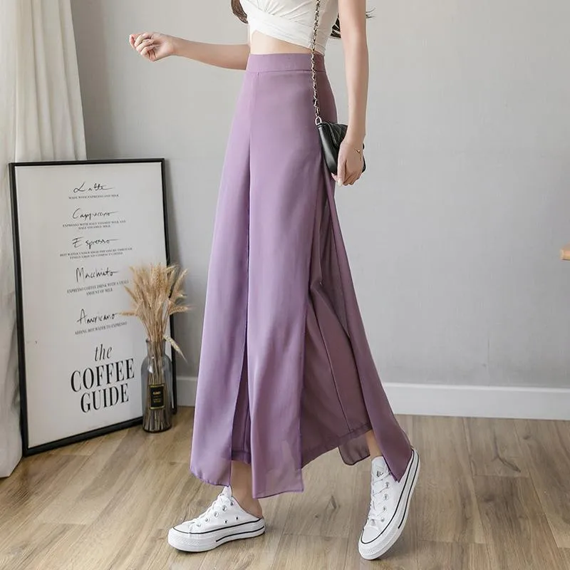 Ice Silk Chiffon Wide Leg Pants