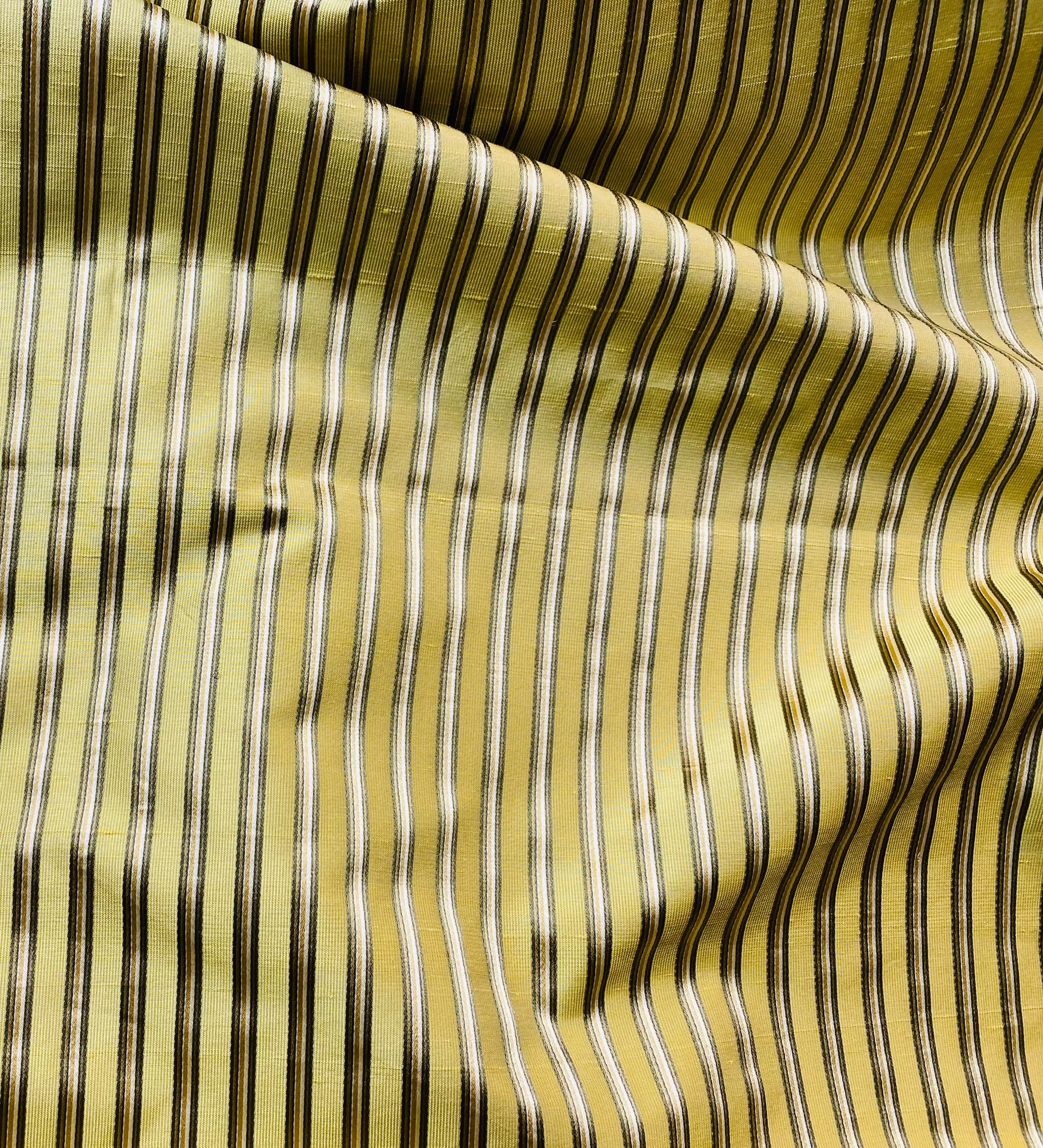 NEW Princess Kinsley Designer Pinstripe Satin Ribbon Striped Silk Dupioni - Yellow, Khaki, & Green