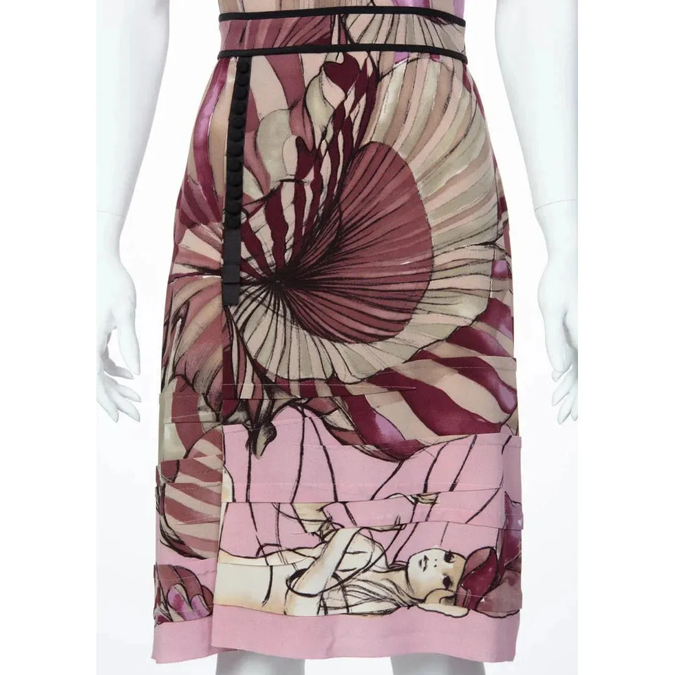 Prada James Jean Fairy Collection Pink Print Silk Dress | 38