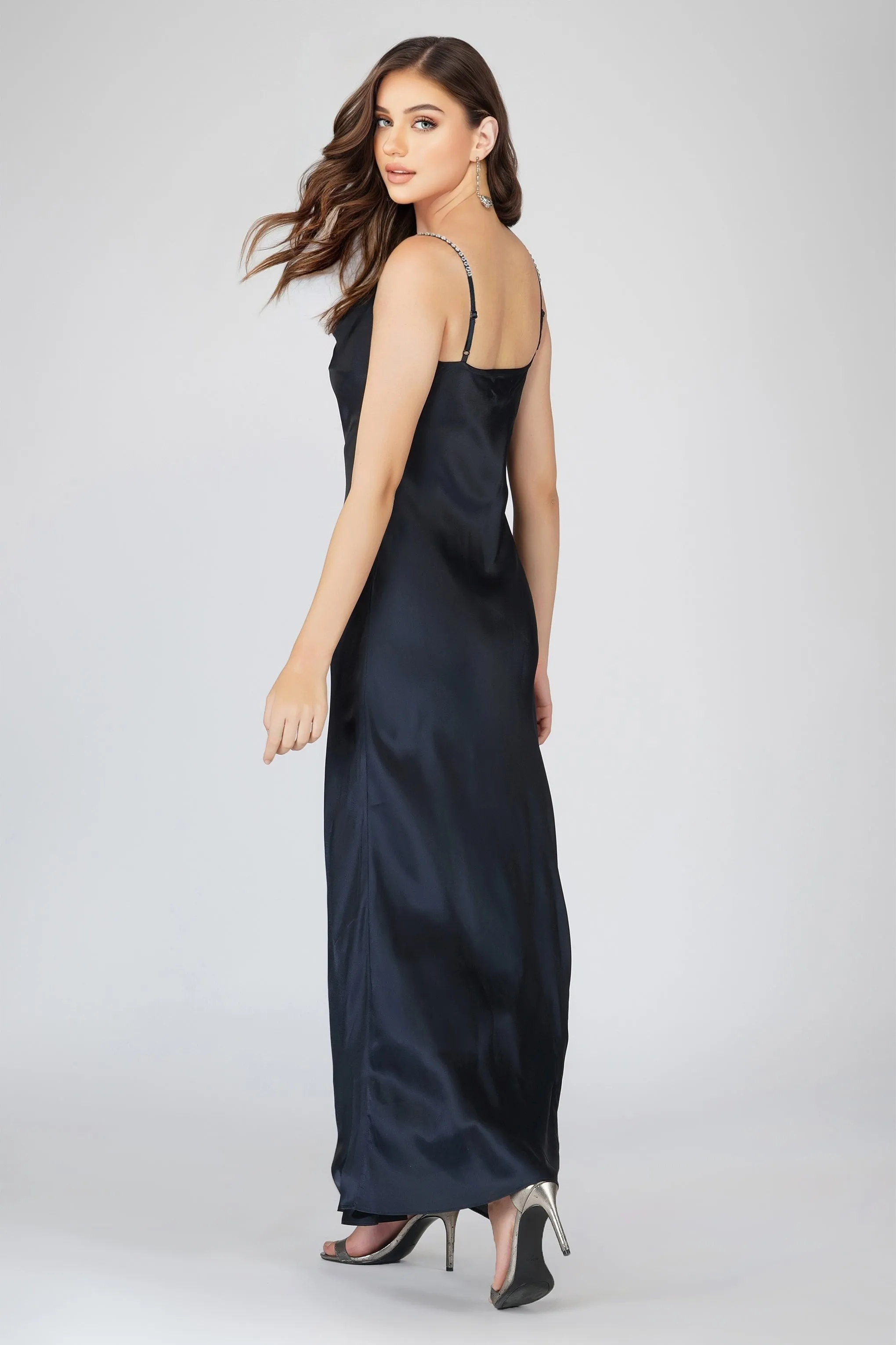 Sienna Navy Blue Satin Maxi Dress