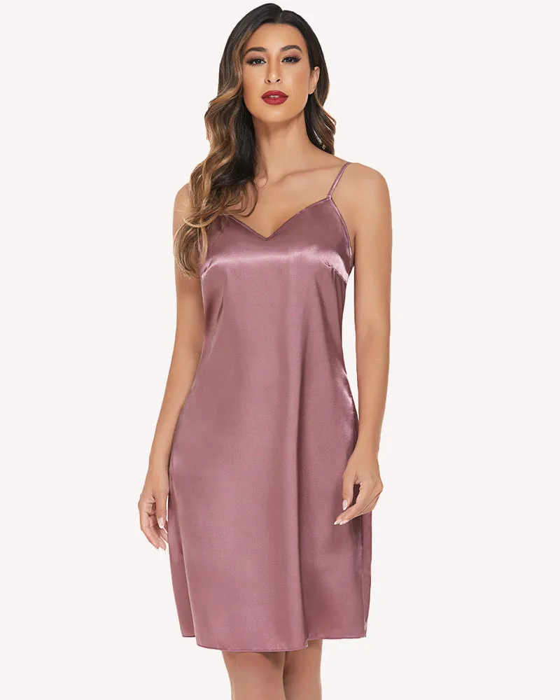 Solid Satin Slip Sleepwear Dress