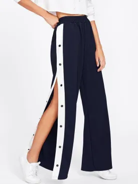 Tape Button Side Wide Leg Pants