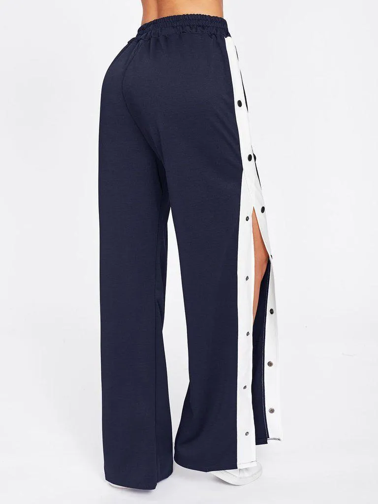 Tape Button Side Wide Leg Pants